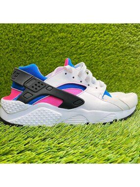 Nike Air Huarache Run Girls Size 7Y White Blue Running Athletic Shoes Sneakers